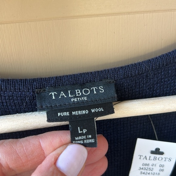 Talbots New w Tag Large Petite Navy 100% Merino Wool V Neck Midi Sweater Dress - Picture 4 of 11